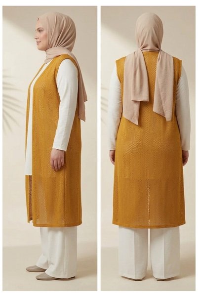 RESPİRO Relaxed Fit Lace Vest Plus Size Long Vest Soft Breathable