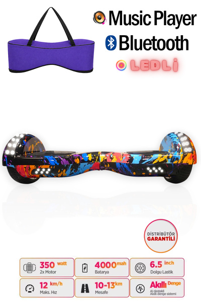 CityMate Elektrikli Kaykay Full Ledli Hoverboard Bluetooth Hoparlörlü 6.5 Inc...
