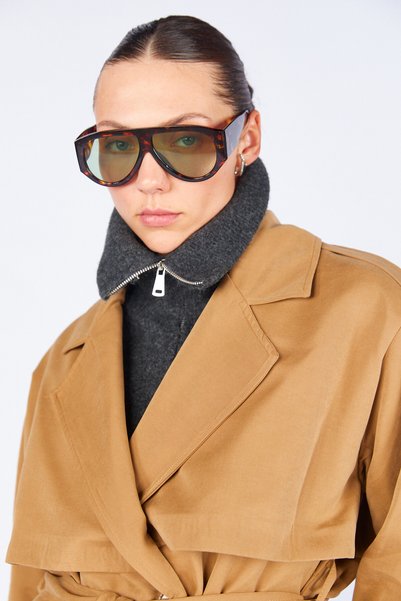 EDITION WOMAN Double-Breasted Collared Short Trench Coat with Belt |   Ek1003811572