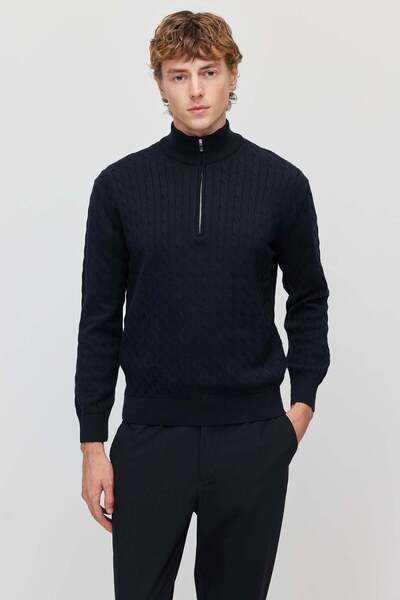 PAULMARK Men's braided cable knit sweater with stand collar
