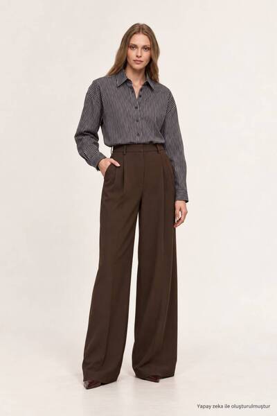 Serpirella Butik Women's Pleated Palazzo Fabric Trousers