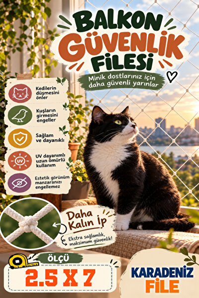 Karadeniz Dekor Ağları Balkon Filesi (KALIN - BEYAZ) 2.5 X 7 (kuş Filesi, Ked...