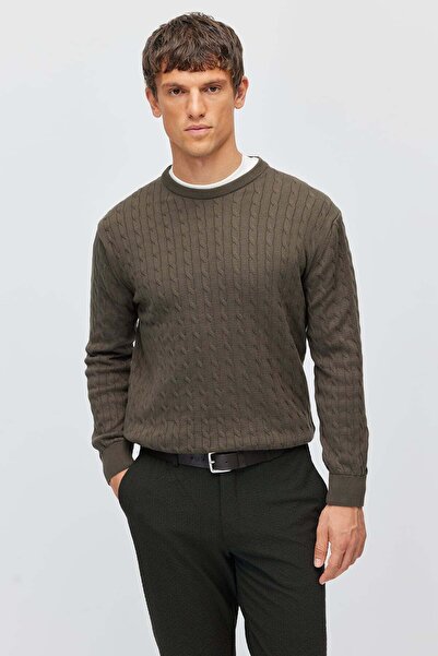 PAULMARK Men's Braided Crew Neck Knitwear Sweater