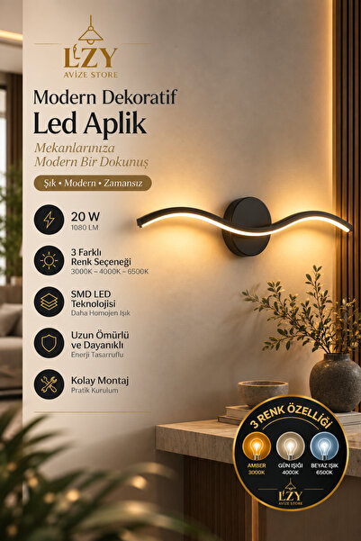 Genel Markalar Lzy Avize Store Martı Model Siyah Led Aplik Ayna ve Tablo Üstü...