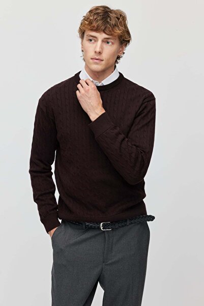 PAULMARK Men's Braided Crew Neck Knitwear Sweater