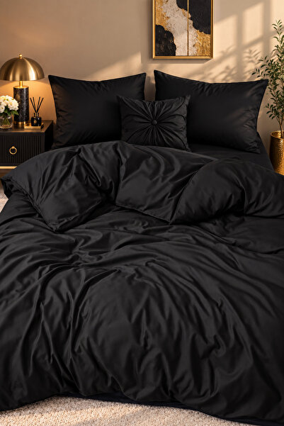 MORE HOME غطاء لحاف مزدوج + غطاء وسادة (بدون ملاءات) أسود