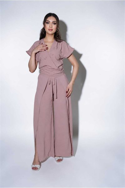 gmax Women's Wide Leg Pants Set with Embroidered Details