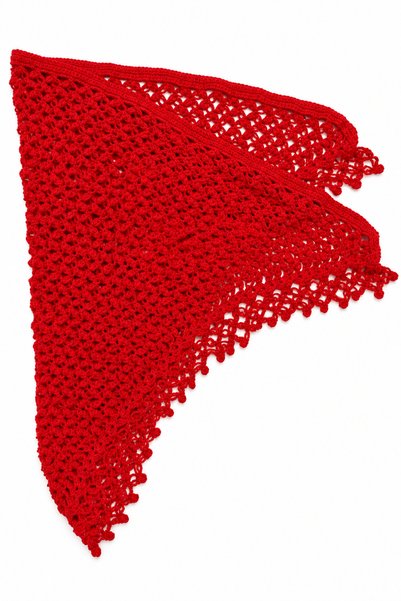 Tokuşka Hand Knitted Triangle Spider Web Patterned Tassel Shoulder Shawl