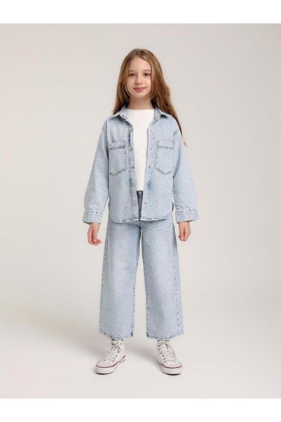 Zekids Pantaloni de denim cu talie înaltă pentru fete, cu detalii de broderie...