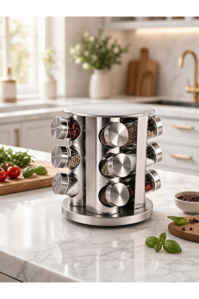 EVSTYLE 12-Piece Rotating Metal Spice Rack Set - Rotates 360 Degrees