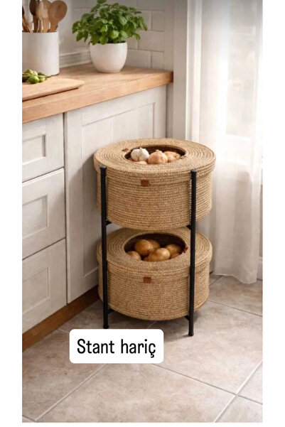 SHLM TEKSTİL 30X20 2-Piece Potato Onion Holder Multi-Purpose Decorative Baske...