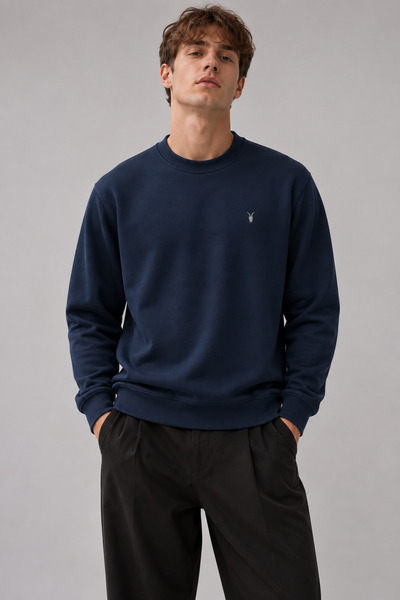 COMBİNE MİCHAİL Lacivert Renk Basic Bisiklet Yaka Erkek Sweatshirt