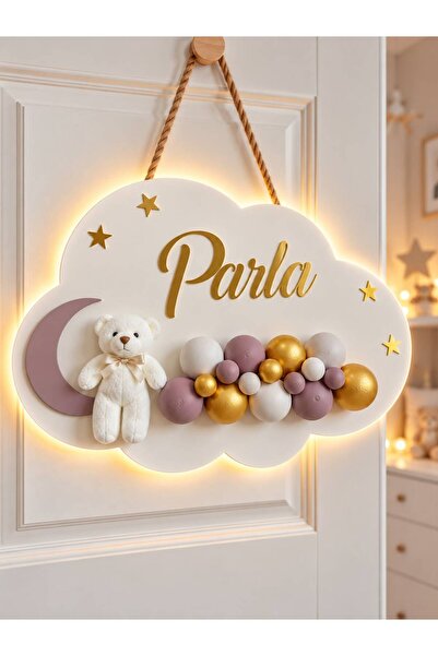 Bonika İstediğiniz İsmi Yazıyoruz - Bubble Ayıcıklı Ledli Bulut Kapı Süsü