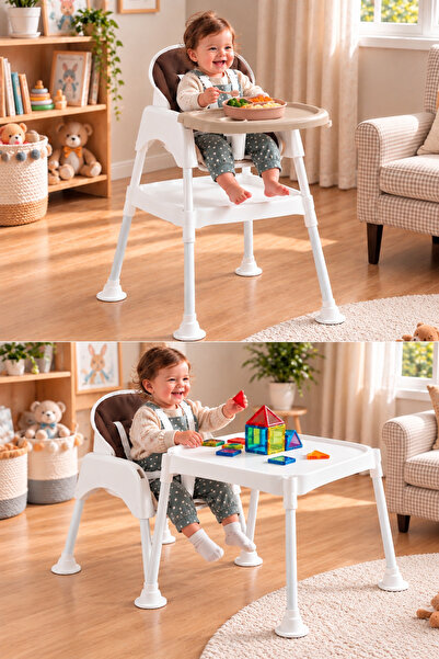 Baby Home Çalışma Masalı Tabureli Pedli 3in1 Mama Sandalyesi (METAL AYAKLI)