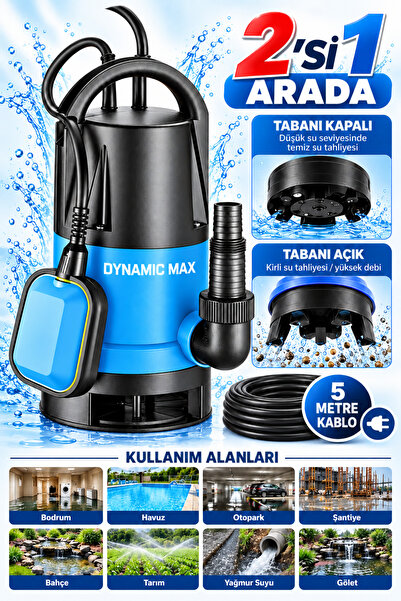 DYNAMİC MAX 1300f 3 Hx Dalgıç Su Karter Pompası Kirli Temiz Yüzme Havuzu Gölet Sel Su Aktarma Pompası Yeni Seri