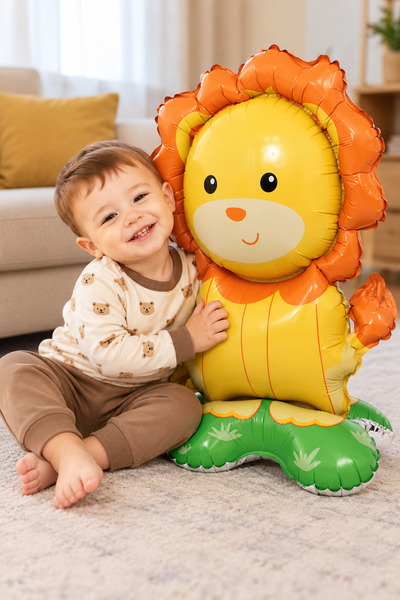 Parti dolabı Ayaklı Aslan Folyo Balon 3d Safari Hayvanlar Konsept Balon Dik D...