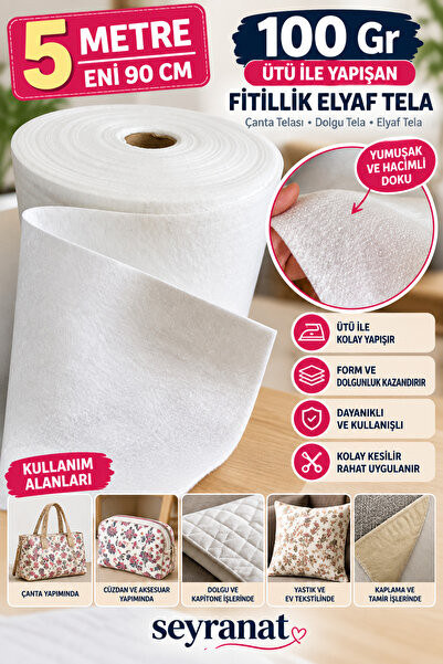 seyranat Yapışkanlı 5 Metre Beyaz 100 Gr Çanta Cüzdan Besleme Telası, Sıkıştı...