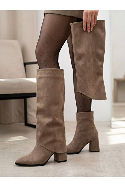 diya shoes Nana Tozluk Detailed Toe Leather Powder Mink Heel 8 cm
