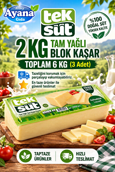 Teksüt Tam Yağlı Blok Kaşar 2kg x3 adet
