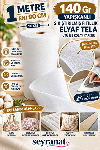 seyranat 1 Metre Beyaz Güçlü Yapışkanlı 140 Gr Eni 90 Cm Elyaf Yün Dolgu Tela...
