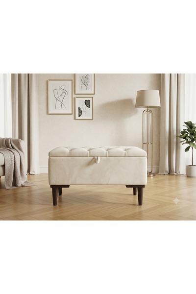 gürel Sandıklı puf bench ayak ucu beybifes krem kumaş 65/35