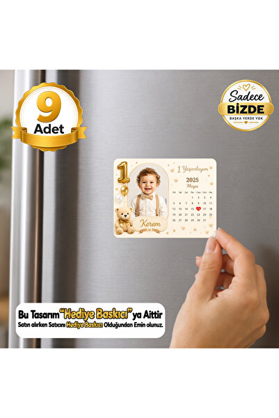 Hediye Baskıcı Klasik Ayıcık Temalı 1 Yaş Fotoğraflı Takvimli 9 Adet Buzdolab...