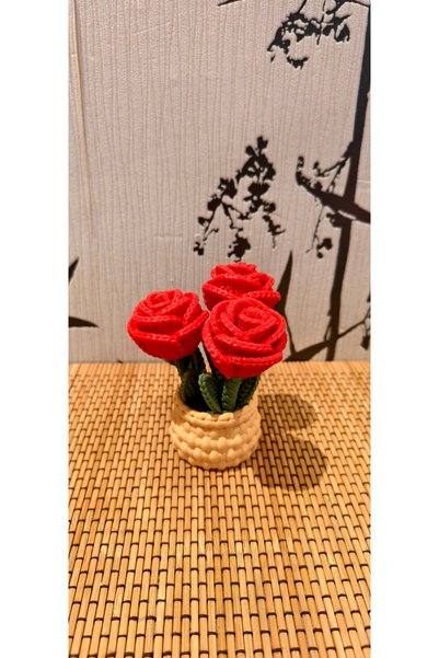 Saksıda üçlü güller 3D baskı pla plastik 9.5-10cm