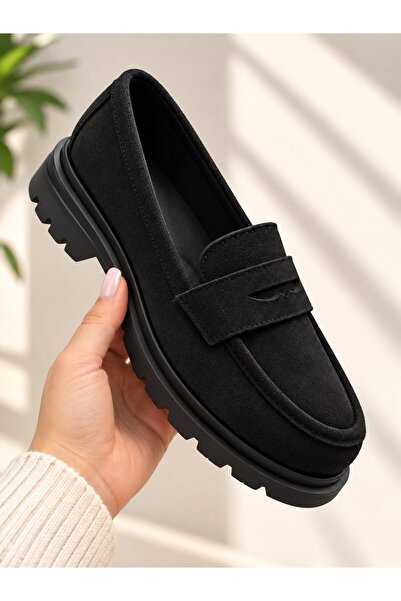 Zenora Shoes Kadın Loafer Makosen Süet Kalın Tabanlı Ortopedik Ayakkabı