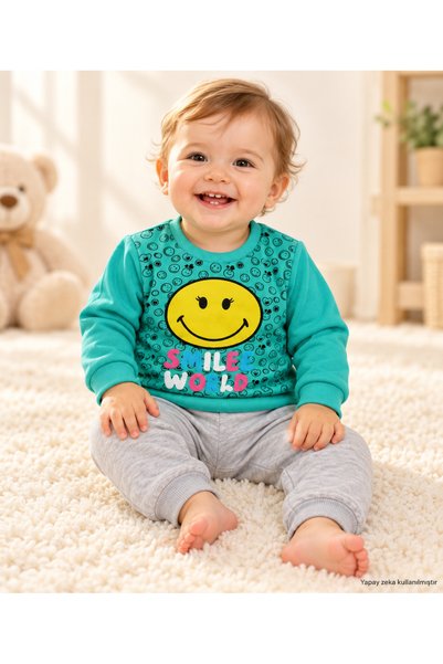 NNK exclusive Listen Smiling Face Detailed Girl's Top and Bottom Set