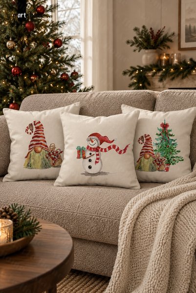Marte Home New Year's Themed Printed Decorative Throw Pillow Cover Set of 3