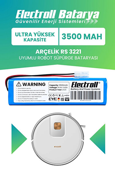 ELECTROLL Arçelik Imperium Robo Rs 3221 Uyumlu Batarya (ULTRA YÜKSEK KAPASİTE...