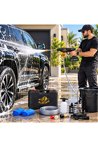 Alayjah Rechargeable Cordless Car Wash Gun 96V High Pressure Washer with 5M Hose, Foam Bottle, 2 Microfiber Cloths Gift, Portable Cleaning Machine, 1 Year