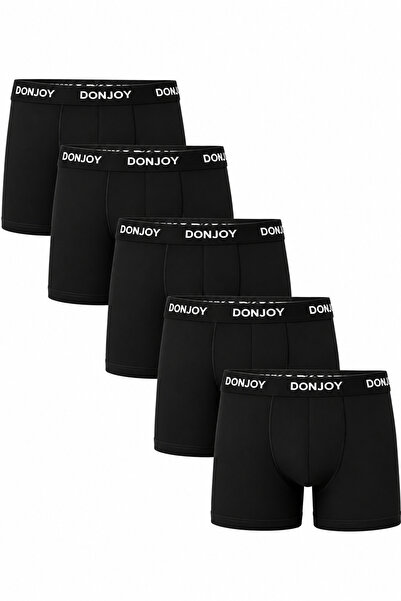 don joy Erkek 5'li Pamuklu Likralı Penye Beli Lastikli Siyah Boxer