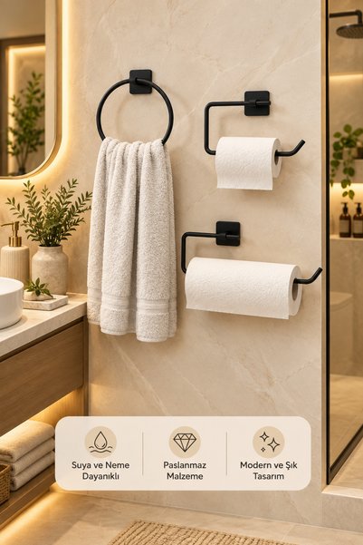 UG Home Siyah Halka Havluluk Yapışkanlı Açık Tuvalet Kağıtlığı Solo Rulo Kağı...