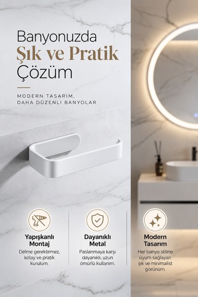 UG Home White Lamalı Adhesive Toilet Paper Holder Wc Paper Holder Toilet Paper Hanger