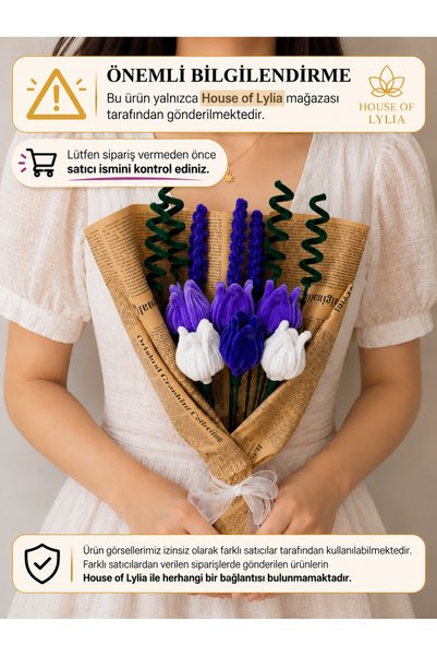 House Of Lylia Mor ve Beyaz Lale Tasarımlı Dekoratif Yapay Çiçek Buketi