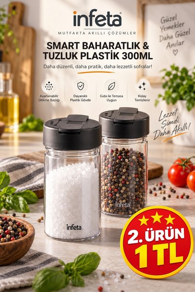 İnfeta 300 ml Plastic Smart Spice and Salt Dispenser with Adjustable Multi-Ho...