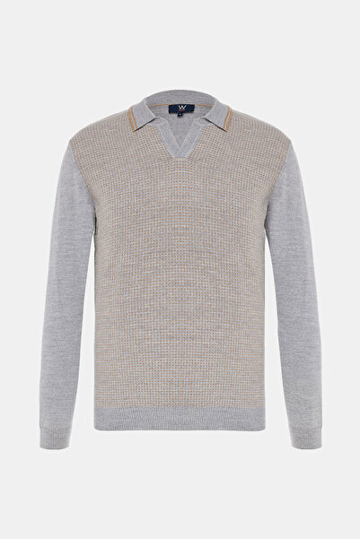 W Collection GRİ POLO YAKA UZUN KOLLU KAZAK