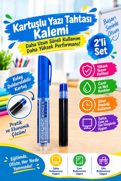 NEON PLUS Kartuşlu yazı tahtası kalemi ve yedek kartuş