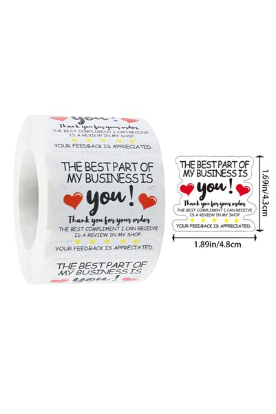 Choice 00906 500Pcs 1.69*1.89in Heart-Shaped Thank You Stickers for Purchases...