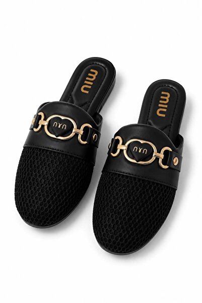 Juuuj Black Mesh Texture Buckle Detailed Comfortable Practical Design Slipper...