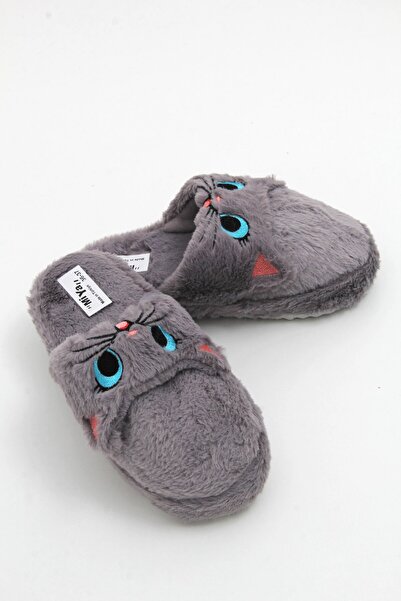 Juuuj Gray Plush Textured Closed-Front Tweety Slippers with Embroidery Detail...