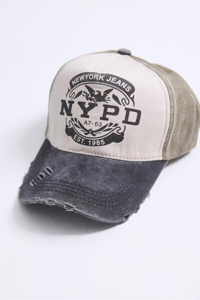 Juuuj Smoked Denim Washed Fabric Adjustable Metal Buckle Printed Cap Hat with...