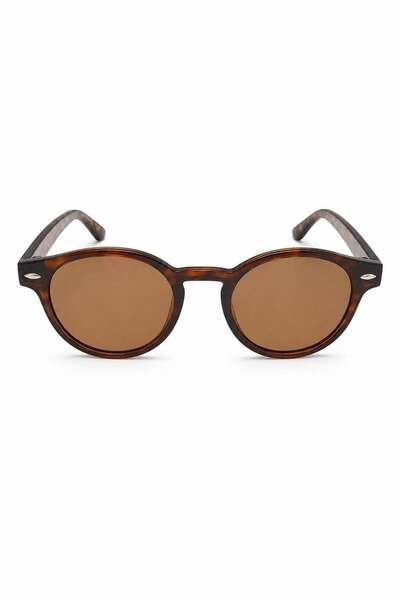 Juuuj Brown Bone Frame Classic Form Medium Size Oval Sunglasses with Glass De...