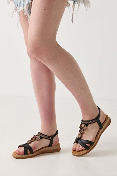 Juuuj Black Lightweight and Flexible Textured Half-Heeled Orthopedic Sole San...