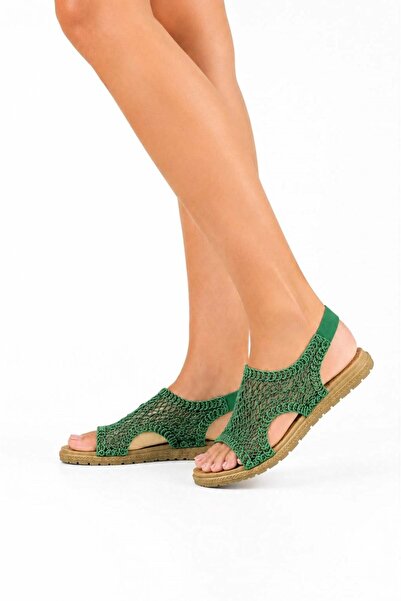 Juuuj Green Knitted Textured Sandals with Practical Design and Comfortable Fo...