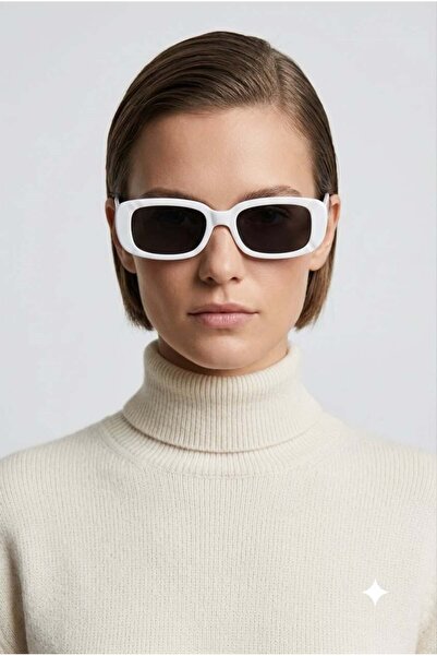 Juuuj White Bone Frame Rectangular Shaped Retro Glass Design Sunglasses for D...