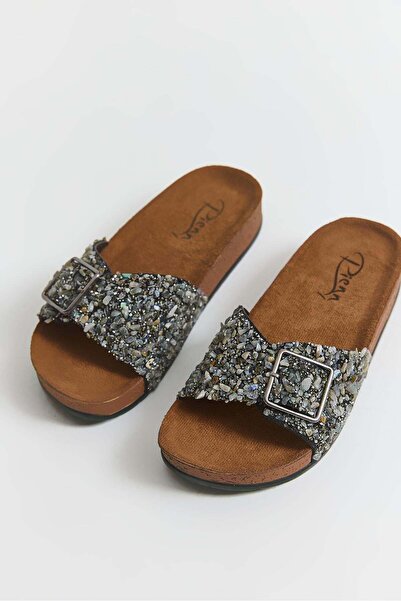 Juuuj Black Stone Detailed Single Buckle Non-Slip Sole Home Slippers Suitable...