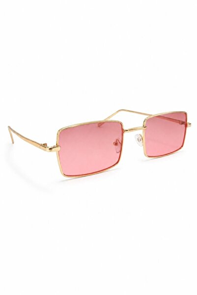 Juuuj Pink Thin Metal Frame Rectangular Shaped Colorful Glass Accessory Sungl...