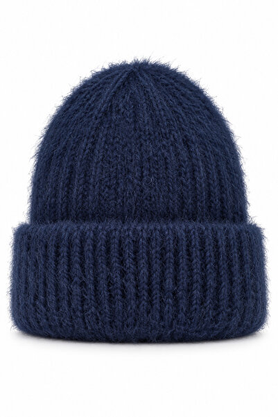 Juuuj Navy Blue Soft Textured Knitwear Knitted Detailed Ribbed Folded Form Wi...